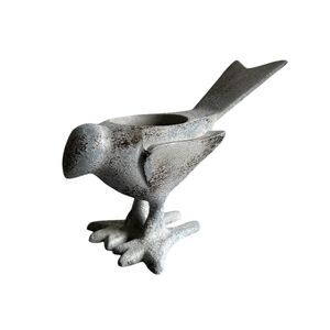 Gray and Black Metal Bird Figurine Tealight Holder
